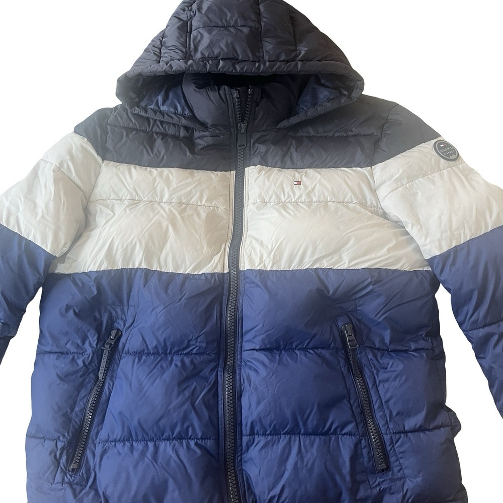 Tommy Hilfiger Men's Size XL Puffer Jacket‎ Gray Navy Blue Colorblock Hooded - Picture 5 of 8